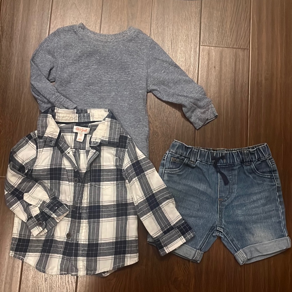 Cat and jack long sleeve shirts and first impression shorts